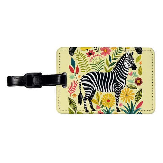 Zebra Floral Flowers Motif Travel Faux Leather Luggage Tag