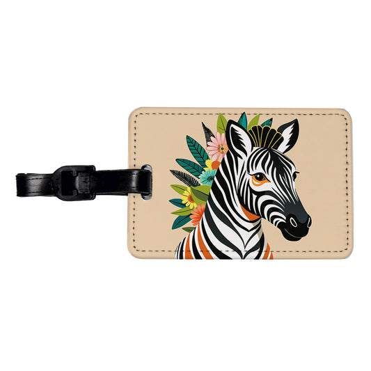 Zebra Head Floral Flowers Travel Faux Leather Luggage Tag