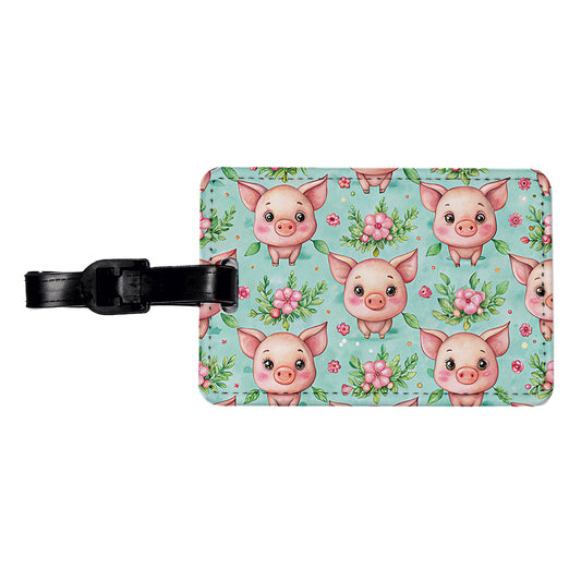 Adorable Pig Faces Watercolor Travel Faux Leather Luggage Tag