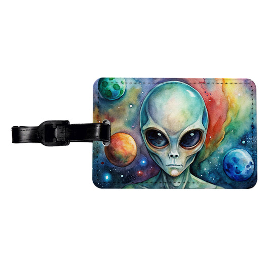 Alien In Space Watercolor Travel Faux Leather Luggage Tag
