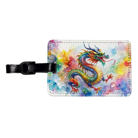 Asian Dragon Watercolor Design Travel Faux Leather Luggage Tag