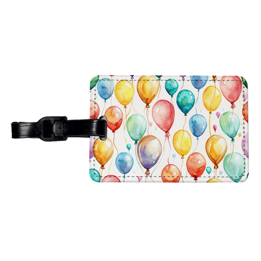 Balloons Colorful Watercolor Birthday Travel Faux Leather Luggage Tag