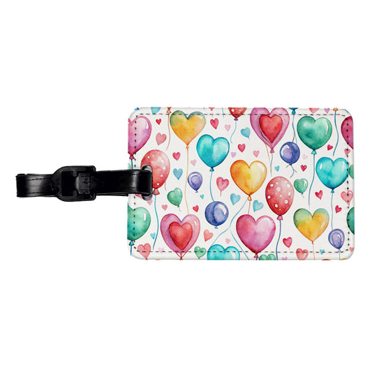 Balloons Hearts Colorful Watercolor Birthday Travel Faux Leather Luggage Tag