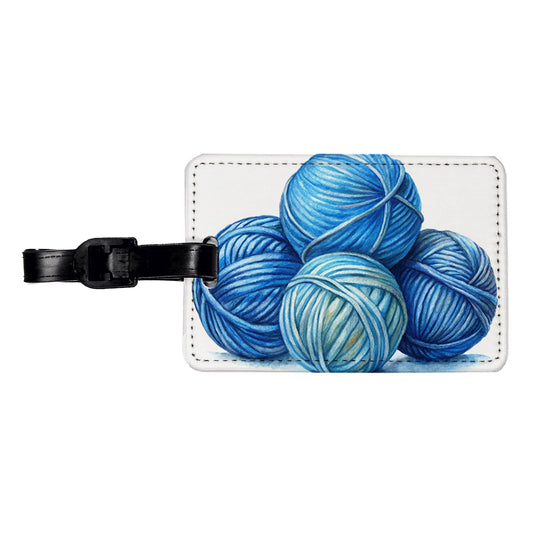 Balls Of Blue Yarn Knitting Crochet Watercolor Travel Faux Leather Luggage Tag