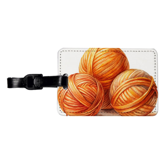 Balls Of Orange Yarn Knitting Crochet Watercolor Travel Faux Leather Luggage Tag
