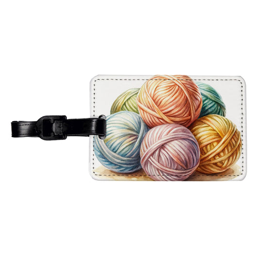 Balls Of Pastel Yarn Knitting Crochet Watercolor Travel Faux Leather Luggage Tag