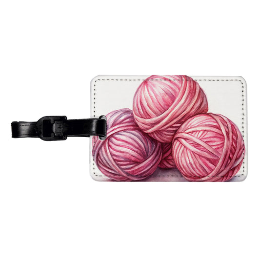 Balls Of Pink Yarn Knitting Crochet Watercolor Travel Faux Leather Luggage Tag