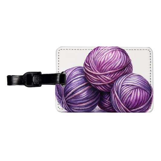 Balls Of Purple Yarn Knitting Crochet Watercolor Travel Faux Leather Luggage Tag