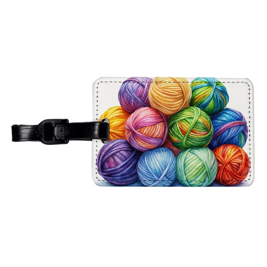 Balls Of Rainbow Yarn Knitting Crochet Watercolor Travel Faux Leather Luggage Tag