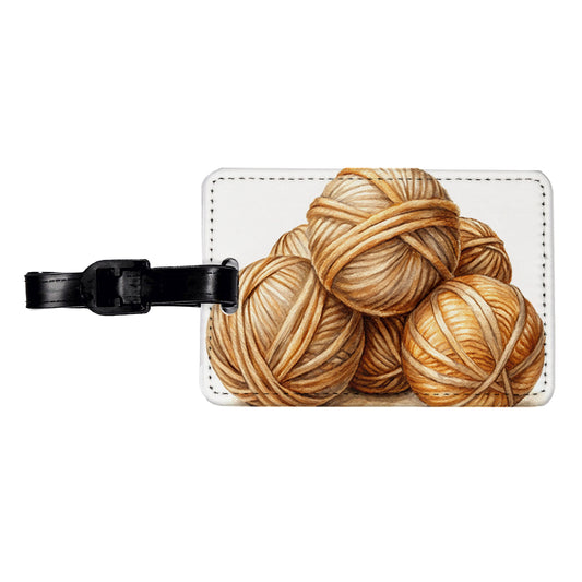 Balls Of Tan Yarn Knitting Crochet Watercolor Travel Faux Leather Luggage Tag