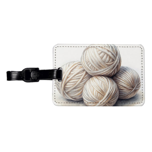 Balls Of White Yarn Knitting Crochet Watercolor Travel Faux Leather Luggage Tag