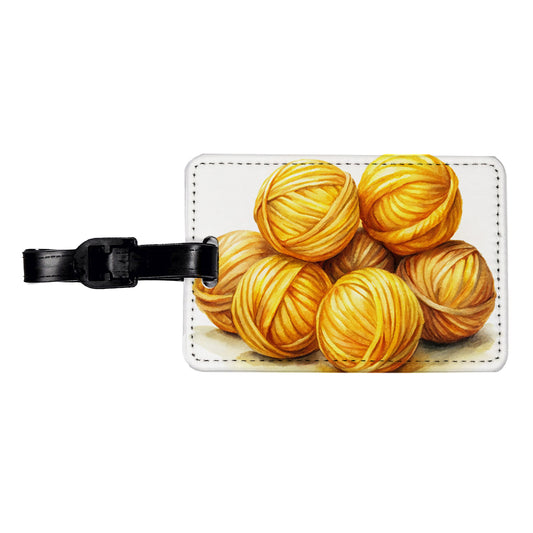 Balls Of Yellow Yarn Knitting Crochet Watercolor Travel Faux Leather Luggage Tag