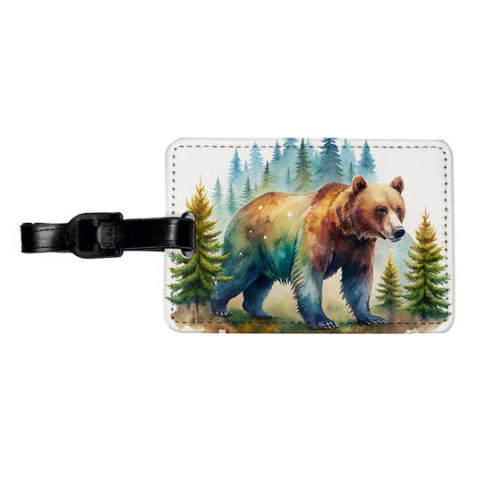 Bear In Forest Watercolor Design Travel Faux Leather Luggage Tag