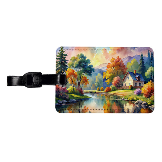 Beautiful Cottage Watercolor Travel Faux Leather Luggage Tag