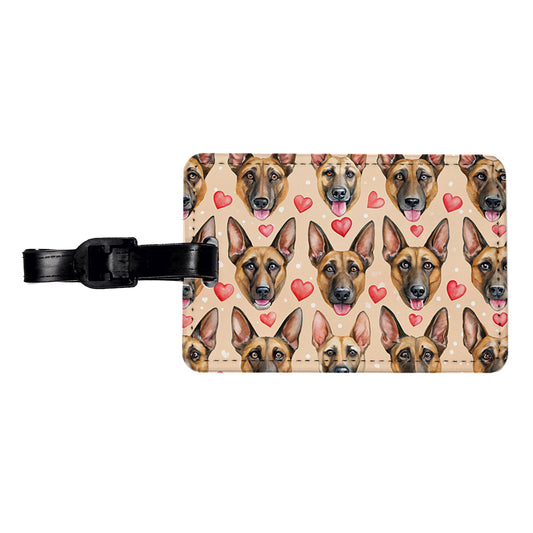 Belgian Malinois Dog Faces Hearts Travel Faux Leather Luggage Tag