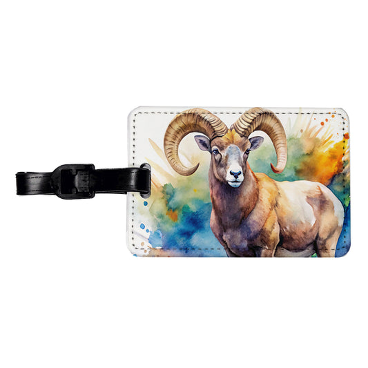 Bighorn Sheep Watercolor Design Travel Faux Leather Luggage Tag