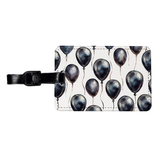 Black Balloons Watercolor Travel Faux Leather Luggage Tag