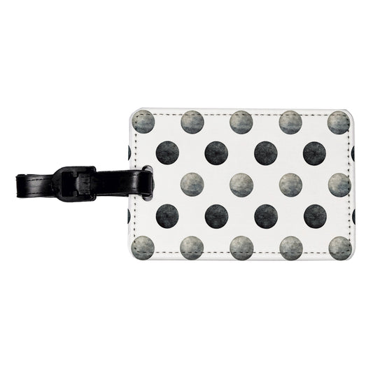 Black Polka Dots White Background Travel Faux Leather Luggage Tag