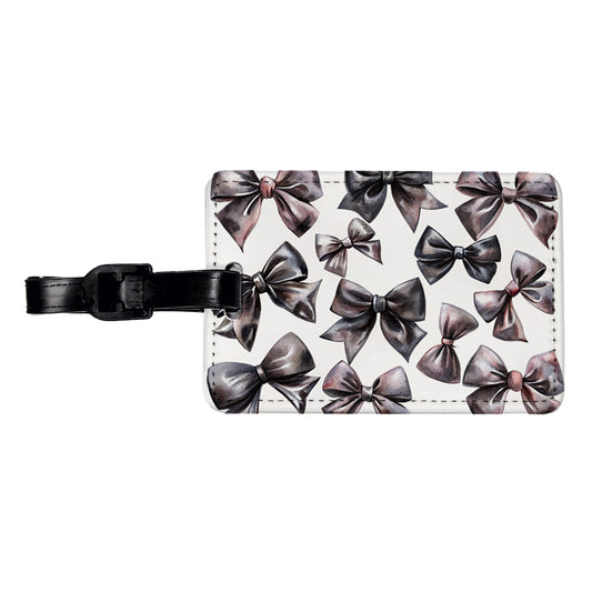 Black Scattered Coquette Bows Watercolor Travel Faux Leather Luggage Tag