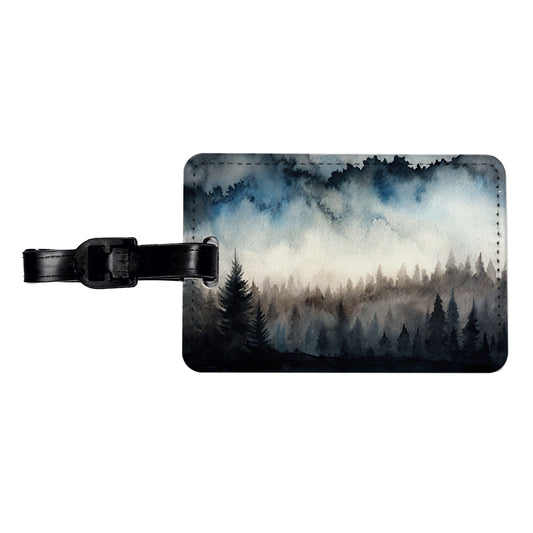 Black Shadow Forest Ombre Watercolor Travel Faux Leather Luggage Tag