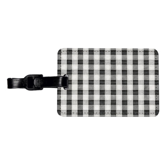 Black White Gingham Watercolor Travel Faux Leather Luggage Tag