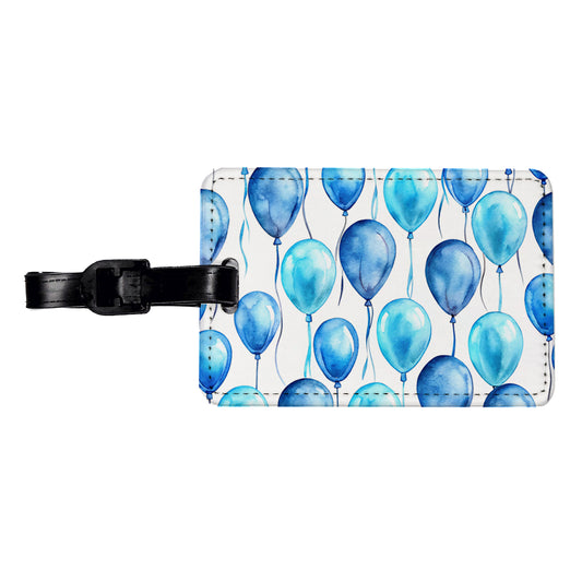 Blue Balloons Watercolor Birthday Travel Faux Leather Luggage Tag