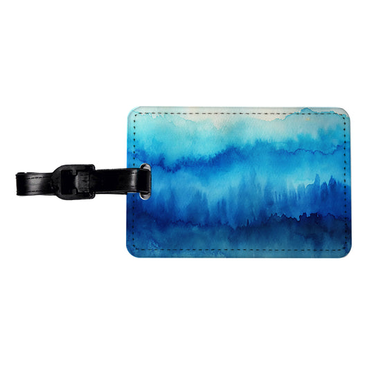Blue Ombre Forest Watercolor Travel Faux Leather Luggage Tag