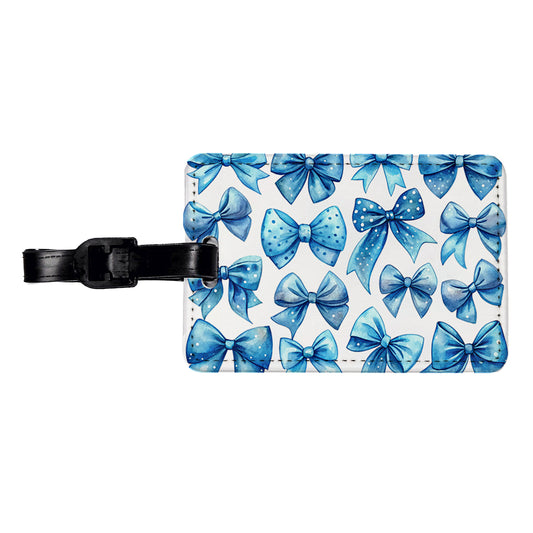 Blue Scattered Coquette Bows Cute Watercolor Travel Faux Leather Luggage Tag