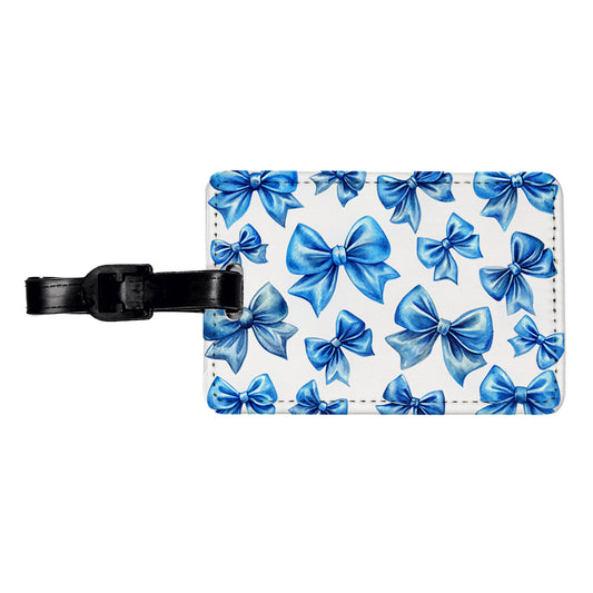 Blue Scattered Coquette Bows Watercolor Travel Faux Leather Luggage Tag