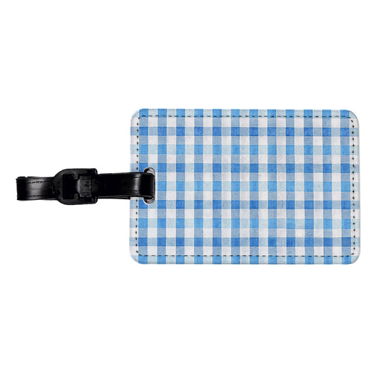 Blue White Gingham Watercolor Travel Faux Leather Luggage Tag