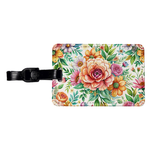 Boho Flowers Watercolor Travel Faux Leather Luggage Tag
