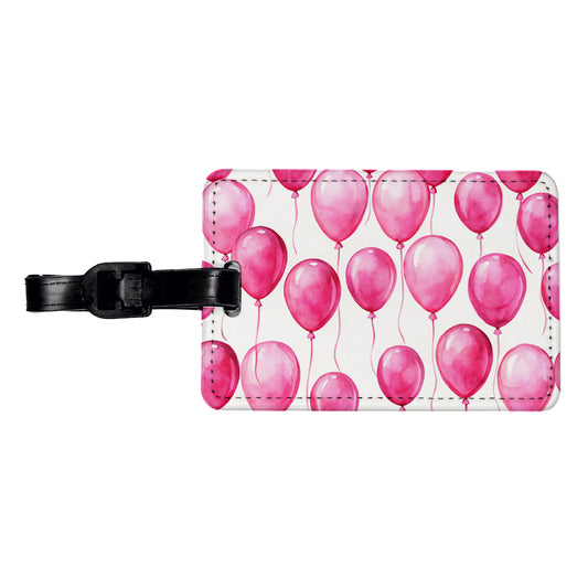 Bright Pink Balloons Watercolor Birthday Travel Faux Leather Luggage Tag