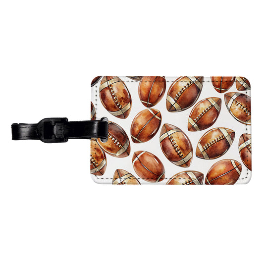 Brown Football Balls Watercolor Travel Faux Leather Luggage Tag