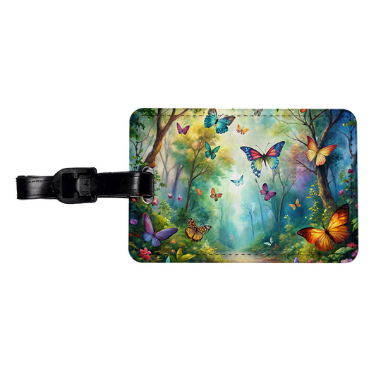 Butterflies Forest Fantasy Watercolor Design Travel Faux Leather Luggage Tag