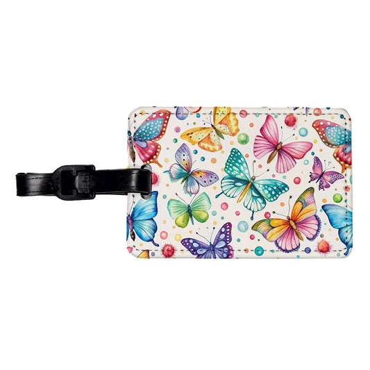Butterflies Polka Dots Watercolor Travel Faux Leather Luggage Tag