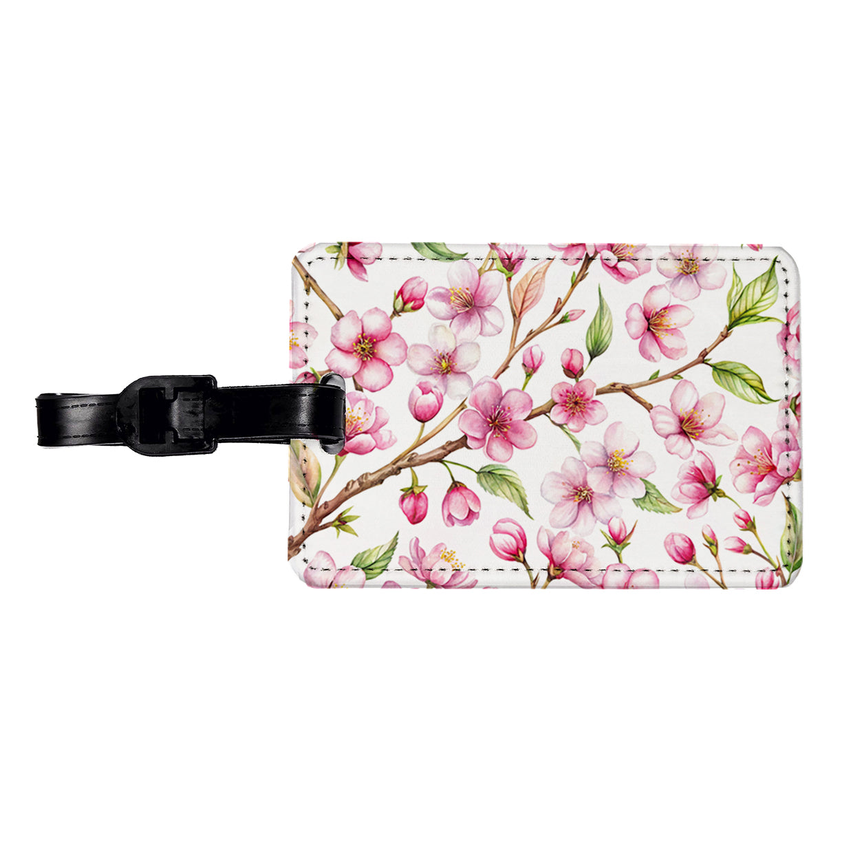 Cherry Blossom Flowers White Travel Faux Leather Luggage Tag