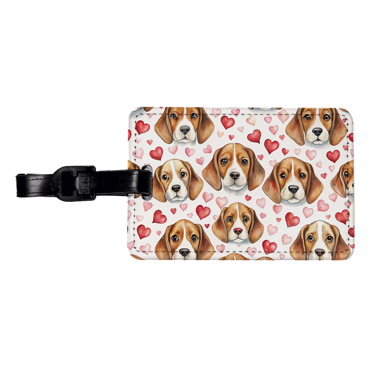 Cute Beagle Dog Faces Hearts Travel Faux Leather Luggage Tag