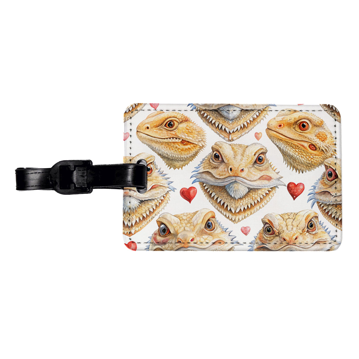 Cute Bearded Dragon Faces Hearts Travel Faux Leather Luggage Tag