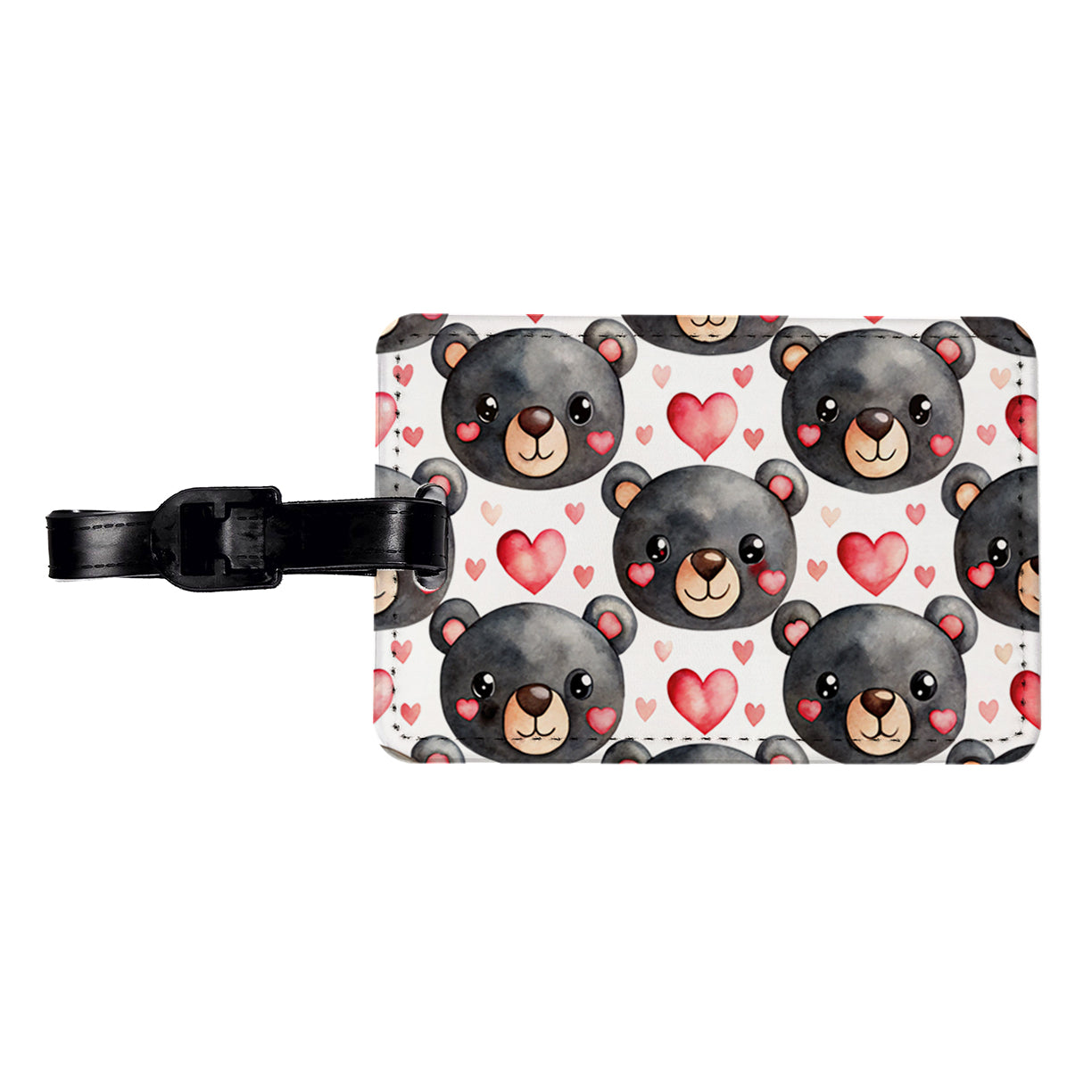 Cute Black Bear Faces Hearts Travel Faux Leather Luggage Tag