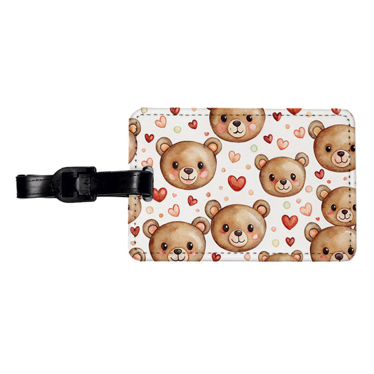 Cute Brown Bear Faces Hearts Travel Faux Leather Luggage Tag