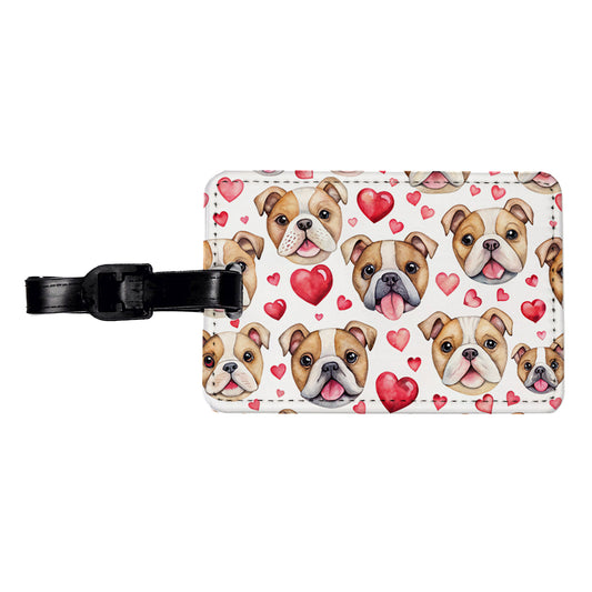 Cute Bulldog Dog Faces Hearts Travel Faux Leather Luggage Tag