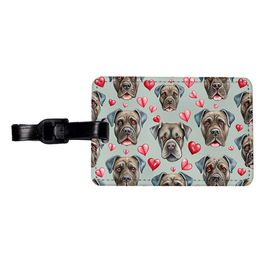 Cute Cane Corso Dog Faces Hearts Travel Faux Leather Luggage Tag