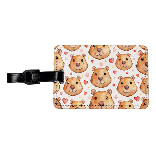 Cute Capybara Faces Hearts Travel Faux Leather Luggage Tag