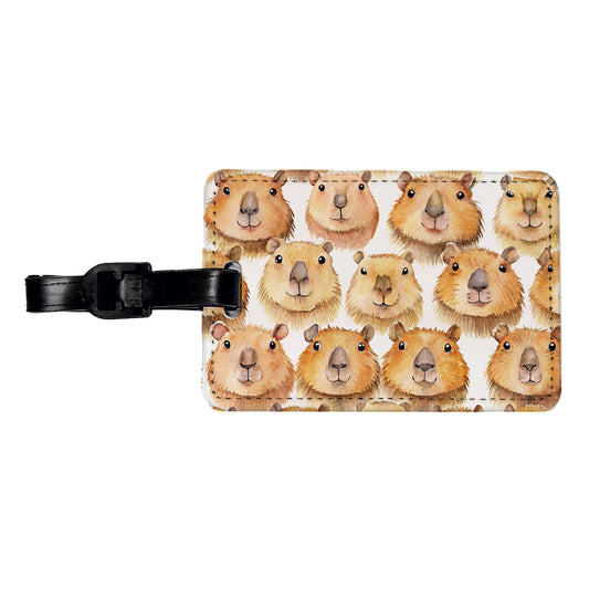 Cute Capybara Faces Watercolor Travel Faux Leather Luggage Tag