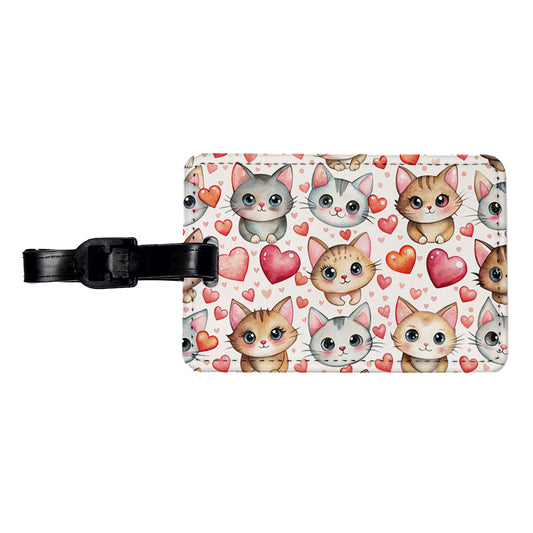 Cute Cats Hearts Watercolor Travel Faux Leather Luggage Tag