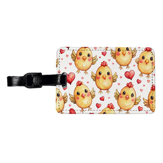 Cute Chickens Hearts Watercolor Travel Faux Leather Luggage Tag