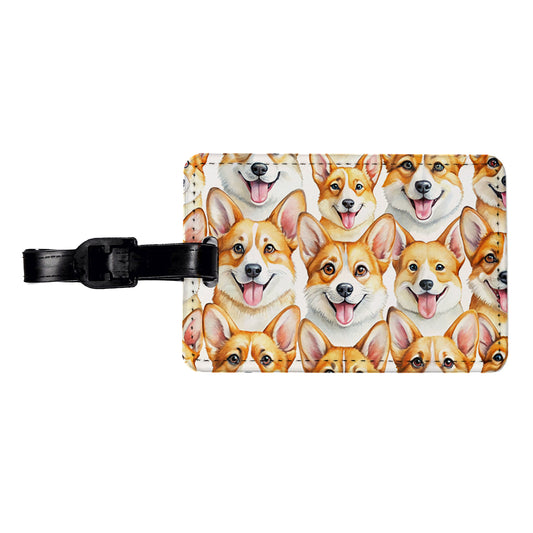 Cute Corgi Dog Faces Watercolor Travel Faux Leather Luggage Tag