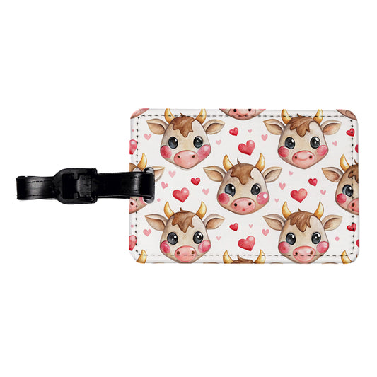 Cute Cow Faces Hearts Watercolor Travel Faux Leather Luggage Tag