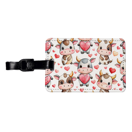Cute Cows Hearts Watercolor Travel Faux Leather Luggage Tag