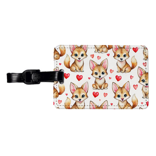 Cute Coyotes Hearts Watercolor Travel Faux Leather Luggage Tag